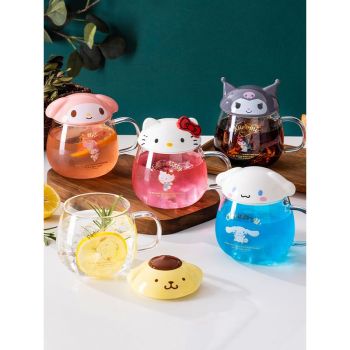 HelloKitty Glass Cup with Cover Mug Cup Espresso Coffee Tea Milk 400 Ml 13.5 Oz Best Gift For Office And Personal Birthday