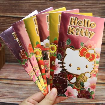Hello Kitty Chinese New Year GOLD Red Envelopes Pocket 6 Pcs Bronzing Gold Ingot or Ribbon