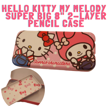 Hello Kitty x My Melody Tin Pencil Box Pen Case Storage Organization 2-Layer BIG 8