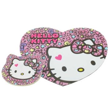 Sanrio Hello Kitty Shapped Foam Mousepad with Coaster Heart Pink Leopard