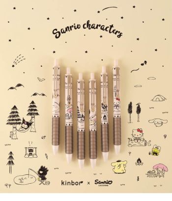 My Melody Kuromi Cinnamoroll Camping Quick-Dry Gel Pen Charm 6PC Set Black Ink 0.5MM