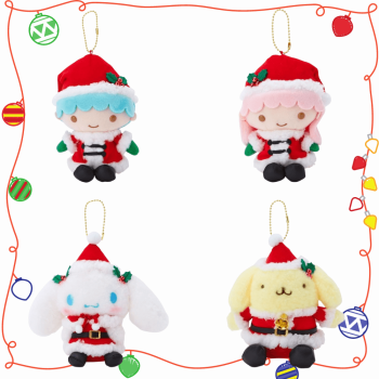 Little Twin Stars Cinnamoroll Pompom Purin Mini Plush Doll Mascot Holder Christmas Santa Sanrio 2021 Winter NEW 