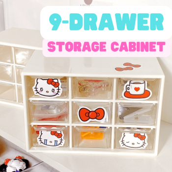 Mini Desktop Plastic 9 Drawer Storage Cabinet Organizer Art Craft w/ Hello Kitty Stickers for DIY Crafts Art Supply