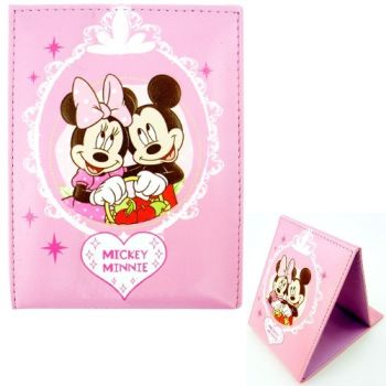 Disney Mickey Minnie Folding Mirror PVC Leather Apple Pink