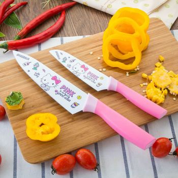 Hello Kitty Stainless Steel Chef Knife & Fruit Vegetable Knife with Sheath Set BONUS GIFT Cutting Board