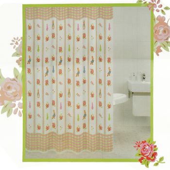 Beatrix Peter Rabbit Flowers Fabric Shower Curtain Bathroom Door Curtain