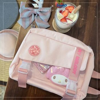 My Melody Kuromi Cinnamoroll Pompom Purin JK Uniform School Bag Crossbody Bag Itai Bag Anime Satchels 