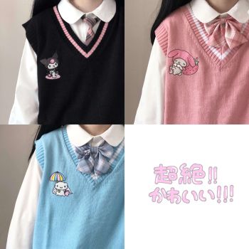 Sanrio Cinnamoroll My Melody Kuromi Knit Vest JK School Girl Uniform Top Cotton Sweater 