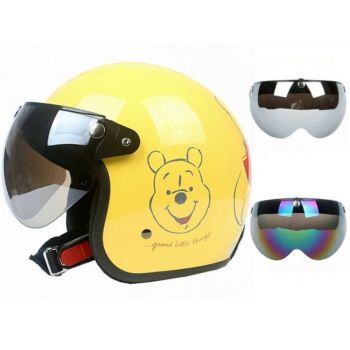 Vintage Winnie the Pooh Adults 3/4 Motorcycle Helmet Open Face Half Helmet For Bike Cruiser Chopper Moped Scooter Yellow