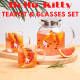 Hello Kitty Glass Teapot + 2 Glasses Set 41oz/1200ml Glass Kettle Glass Pitcher Tea Pot for Loose Leaf Tea & Blooming Tea Stovetop & Microwave Safe (41oz/1200ml)
