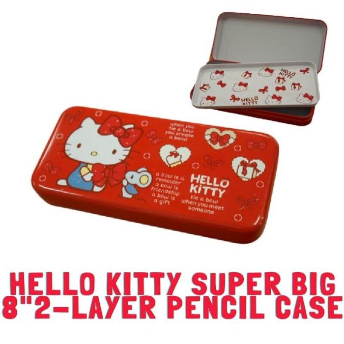 Hello Kitty Ribbon Tin Pencil Box Pen Case Storage Organization 2-Layer BIG  8 Size RED Inspired by You.