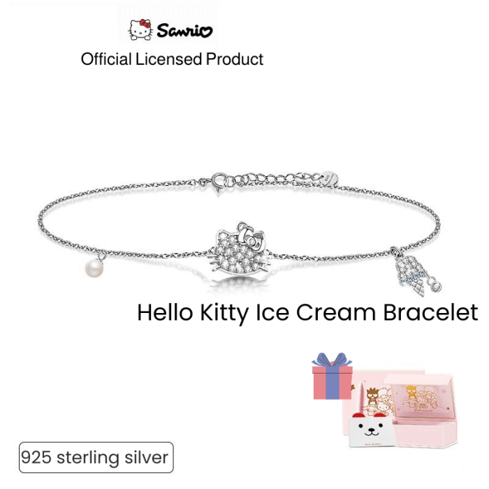 Hello Kitty Silver Pink Bow Crystal Star Bracelet Necklace Jewelry Set 